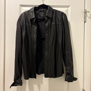Black 100% Leather Button-Up Shirt